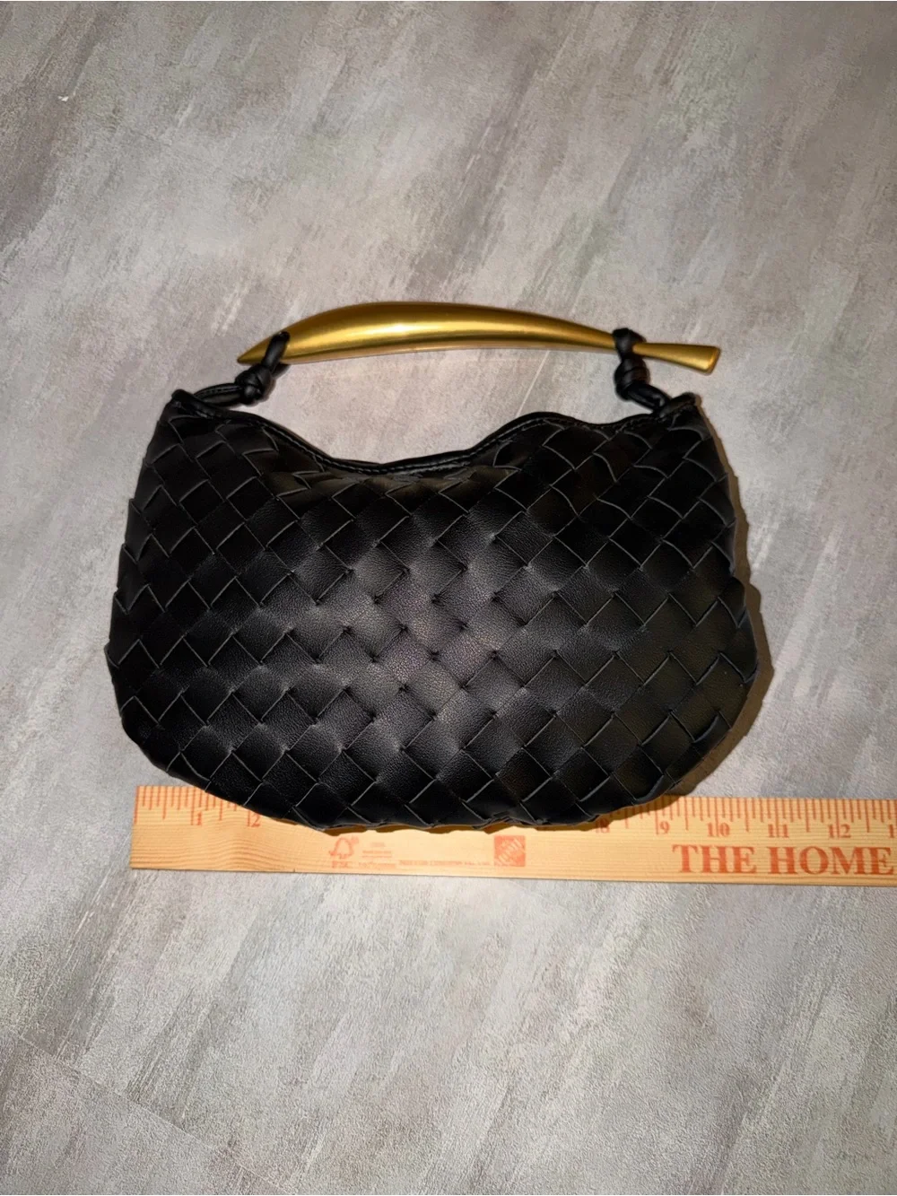 Black Woven Faux Leather with Top Gold Handle - Picture 6 of 9